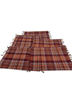 Lot Of 5 Celebrate Fall Together Plaid Woven Fringe Placemats Kitchen Decor
